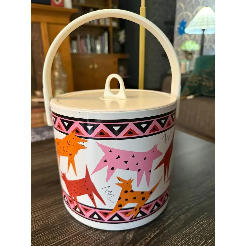Vintage Pop Art Dogs Southwestern Melamine Ice Bucket & Lid 1991